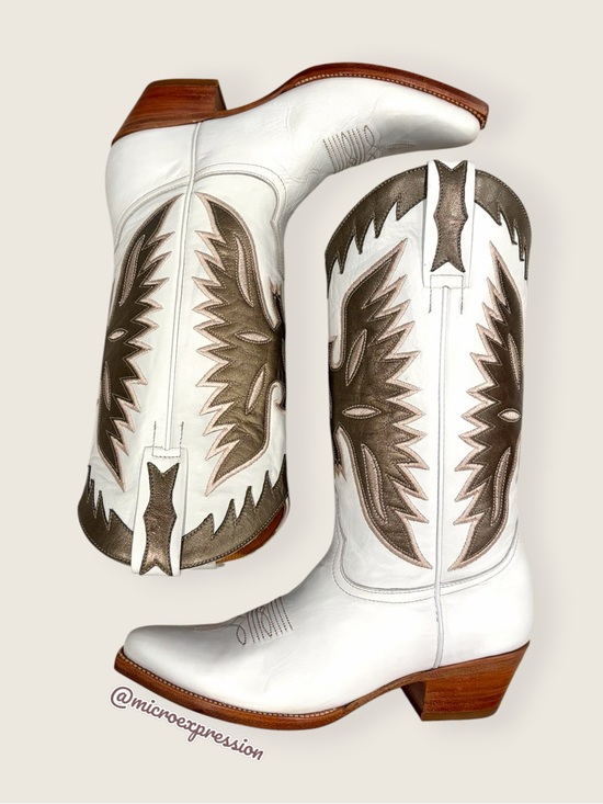 Frye Shoes - RARE Frye Billy Phoenix/Eagle Bird Indie Pull On Aztec White Leather Cowboy Boot